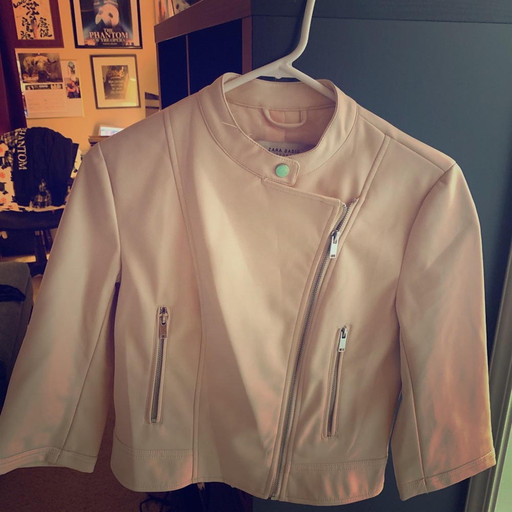Zara light pink leather jacket